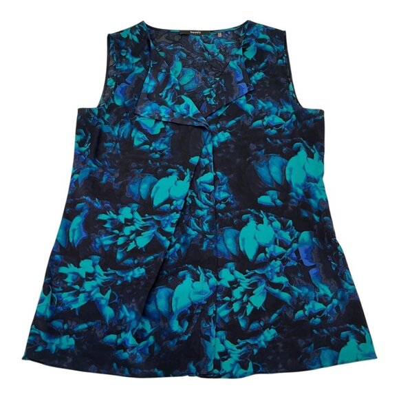 Tahari Womans Blouse Top Green Blue Black Polyester Sleeveless V Neck Size Small - Picture 1 of 4